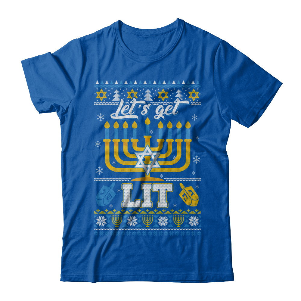 Funny Happy Hanukkah Chanukah Let's Get Lit Ugly Sweater T-Shirt & Sweatshirt | Teecentury.com