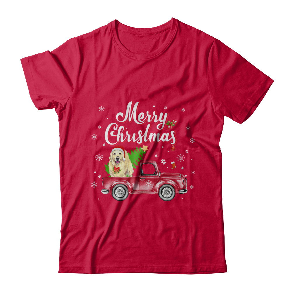 Golden Retriever Rides Red Truck Christmas Pajama T-Shirt & Sweatshirt | Teecentury.com
