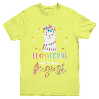 Llama Unicorn Llamacorns Born In August Birthday Gift Youth Youth Shirt | Teecentury.com