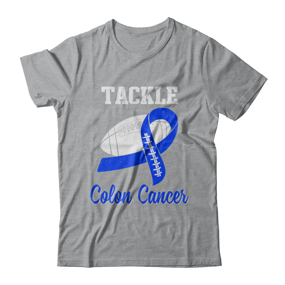 Football Survivor Tackle Blue Colon Cancer Awareness T-Shirt & Hoodie | Teecentury.com