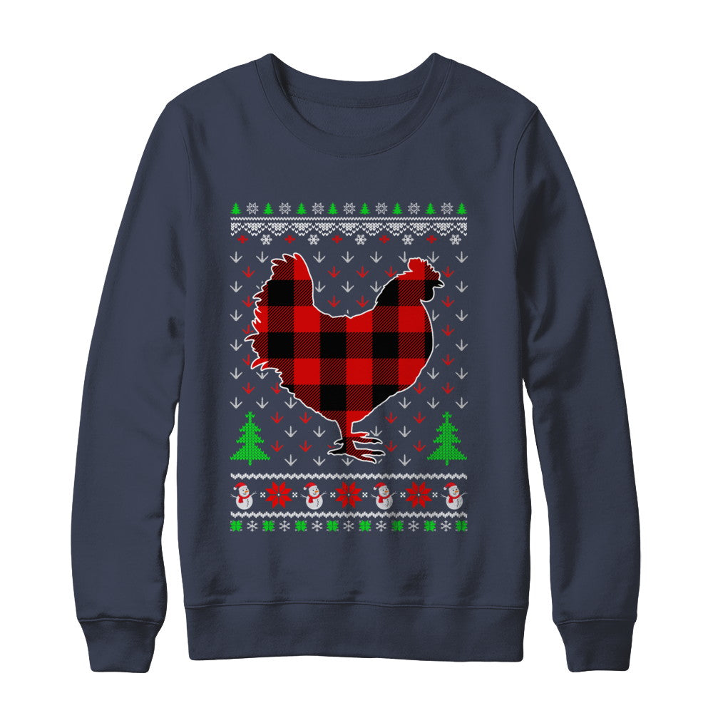 Funny Holiday Chicken Red Plaid Ugly Christmas Sweater T-Shirt & Sweatshirt | Teecentury.com