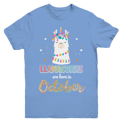 Llama Unicorn Llamacorns Born In October Birthday Gift Youth Youth Shirt | Teecentury.com