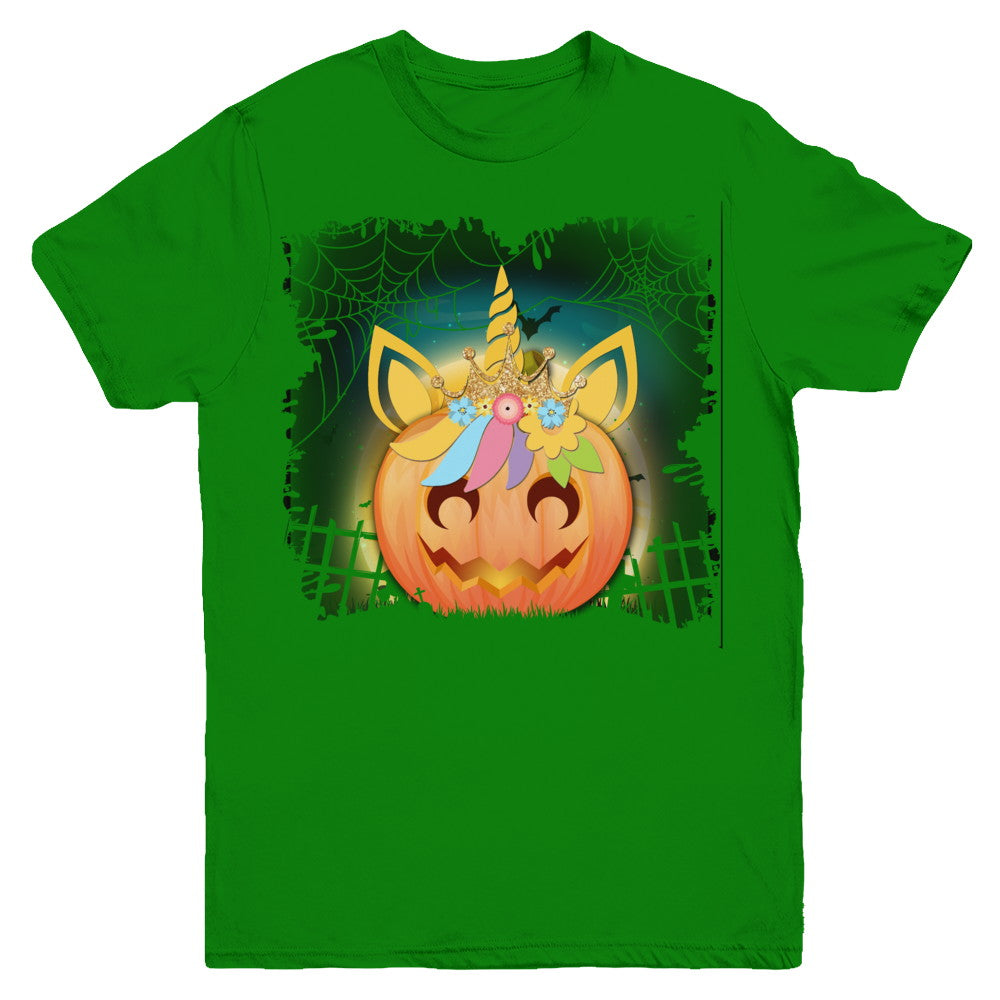 Kids Girls Unicorn Pumpkin Queen Halloween Youth Youth Shirt | Teecentury.com