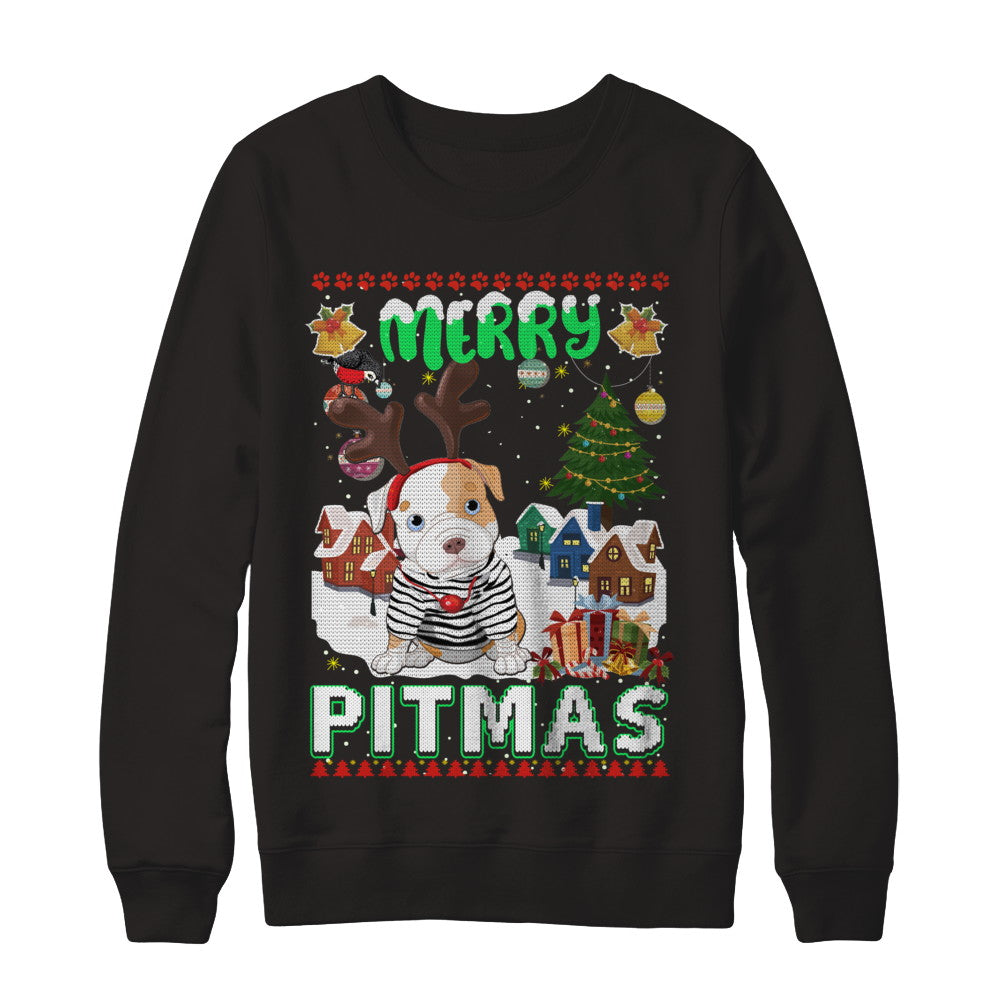 Cute Pitbull Christmas Merry Pigmas Ugly Sweater Christmas T-Shirt & Sweatshirt | Teecentury.com