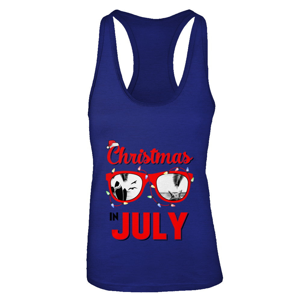 July In Christmas Santa Hat Sunglasses Summer Vacation T-Shirt & Tank Top | Teecentury.com