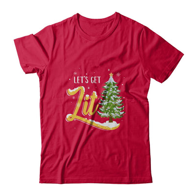 Let's Get Lit Funny Christmas Tree Drinking Beer T-Shirt & Sweatshirt | Teecentury.com