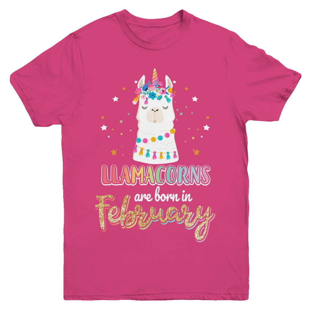 Llama Unicorn Llamacorns Born In February Birthday Gift Youth Youth Shirt | Teecentury.com