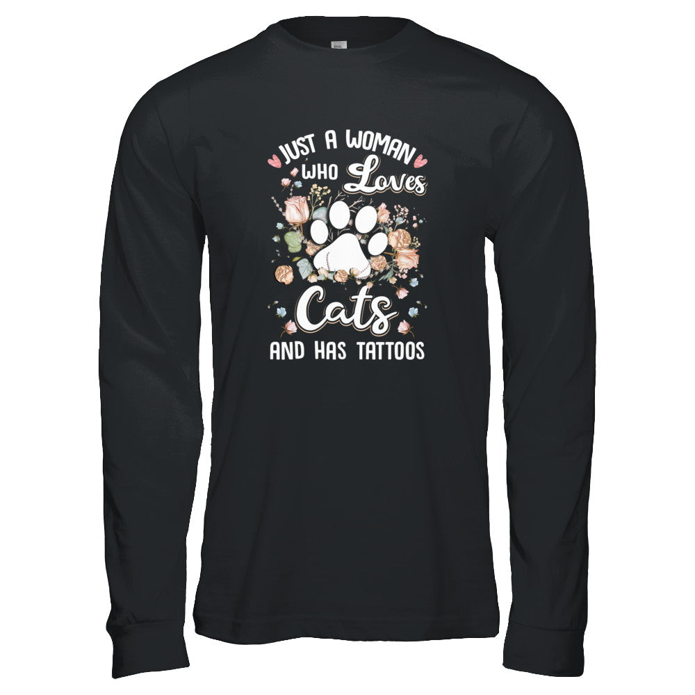Just A Woman Who Loves Cats And Have Tattoos T-Shirt & Tank Top | Teecentury.com