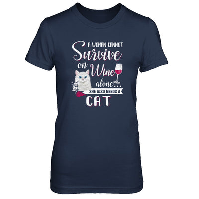 A Woman Can't Survive On Wine Alone Cat T-Shirt & Tank Top | Teecentury.com