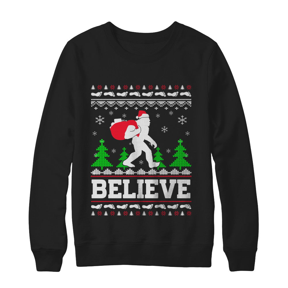 Christmas Believe Bigfoot Ugly Xmas Sweater T-Shirt & Sweatshirt | Teecentury.com