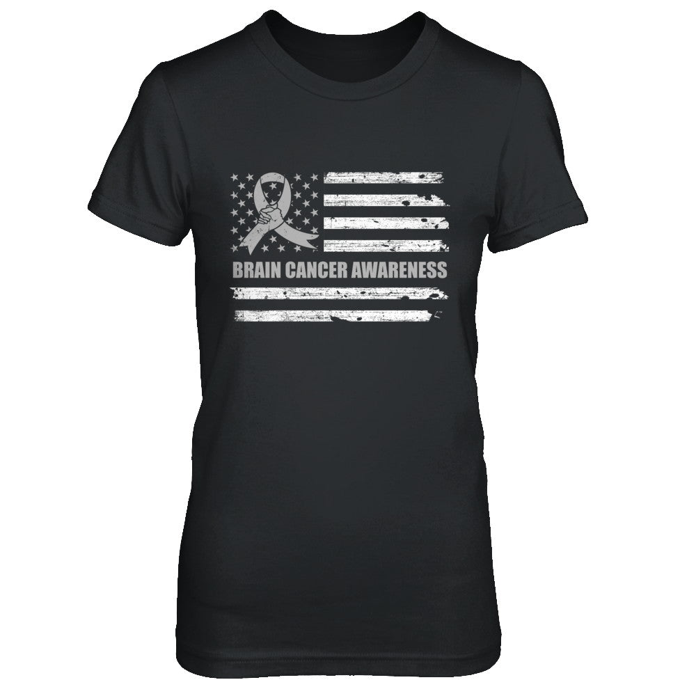 Gray Ribbon Brain Cancer Awareness US Flag T-Shirt & Hoodie | Teecentury.com
