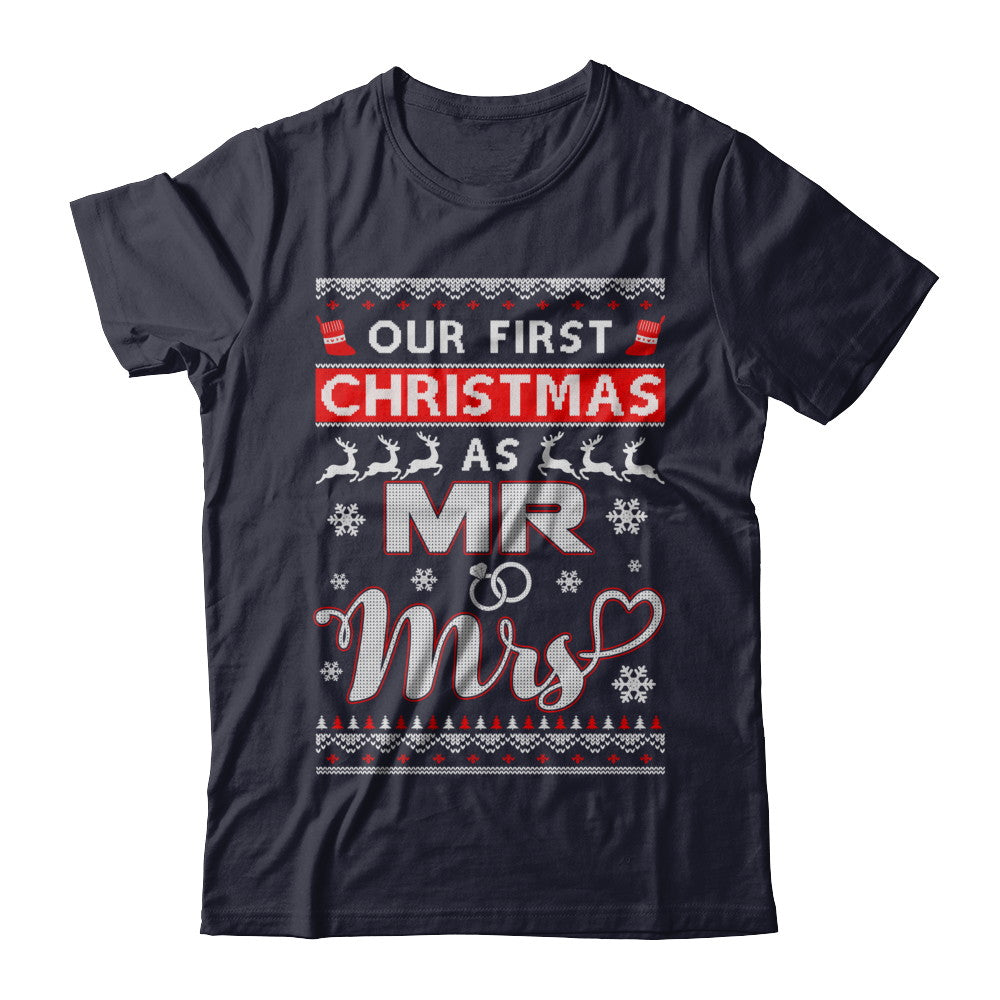 Couple Wife Husband Our First Christmas As Mr & Mrs Sweater T-Shirt & Sweatshirt | Teecentury.com