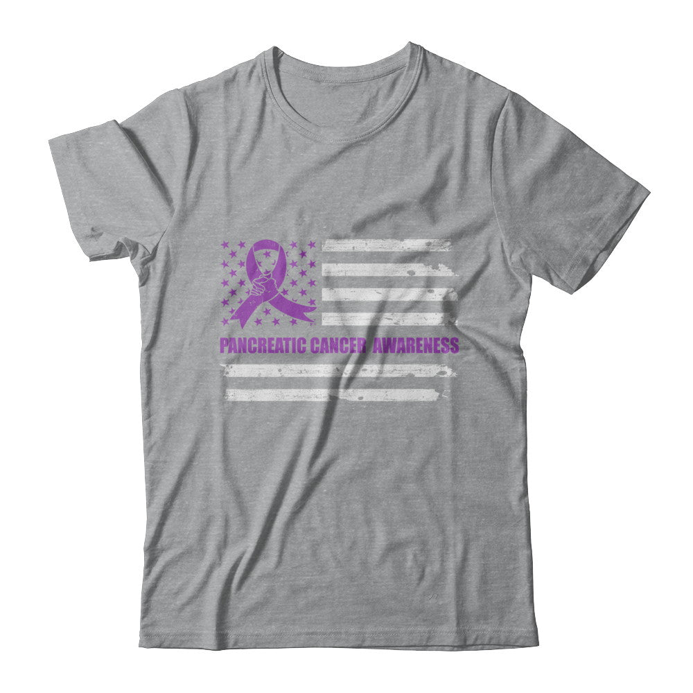 Purple Ribbon Pancreatic Cancer Awareness US Flag T-Shirt & Hoodie | Teecentury.com