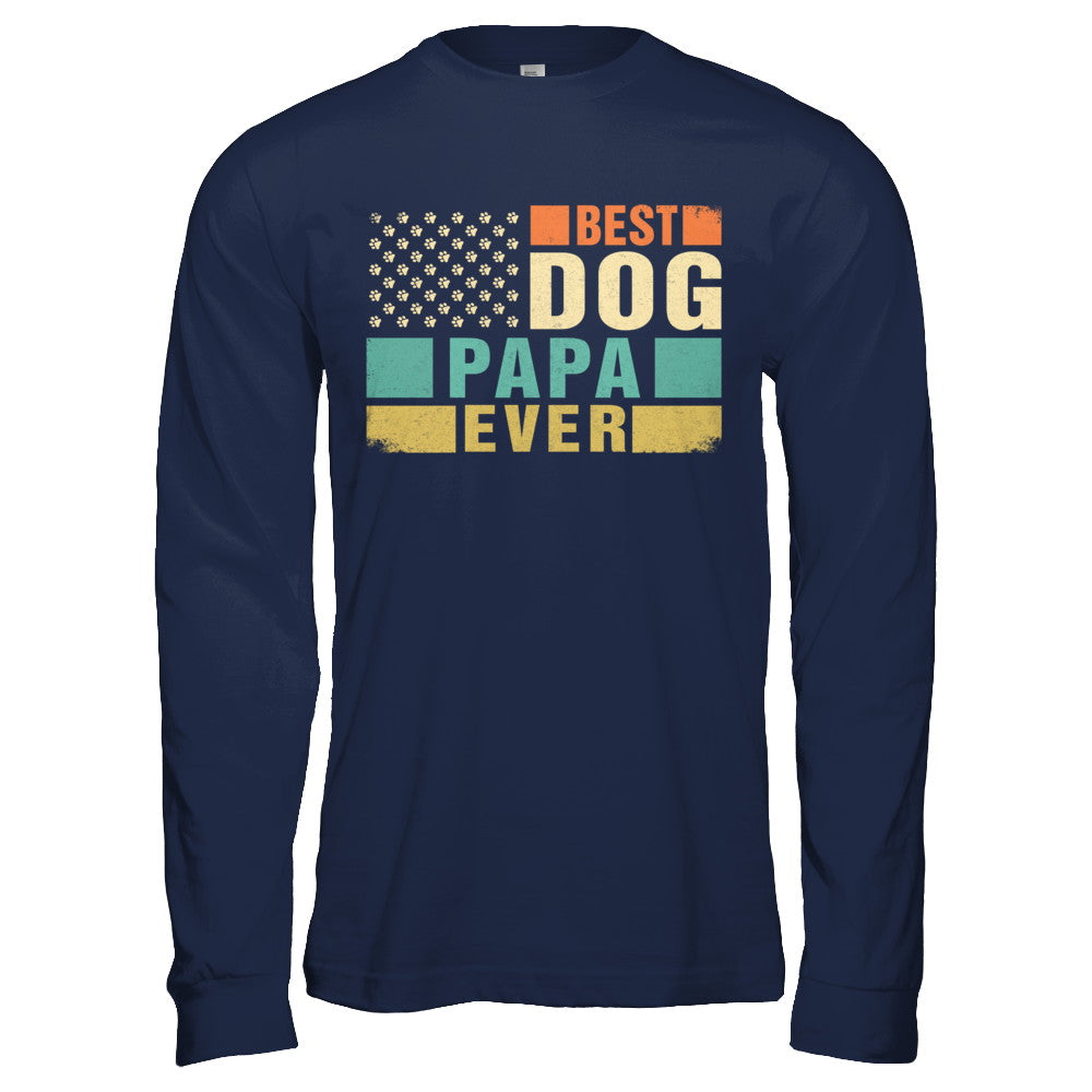 Vintage Retro BEST DOG PAPA EVER American Flag Fathers Day T-Shirt & Hoodie | Teecentury.com