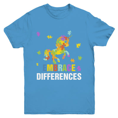 Autism Awareness Puzzle Piece Unicorn Embrace Differences Youth Youth Shirt | Teecentury.com