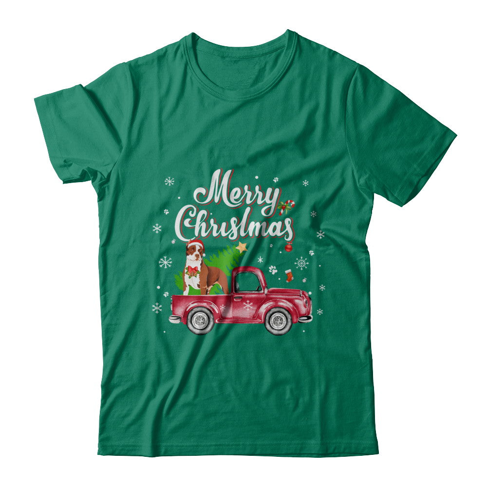 Pitbull Rides Red Truck Christmas Pajama T-Shirt & Sweatshirt | Teecentury.com