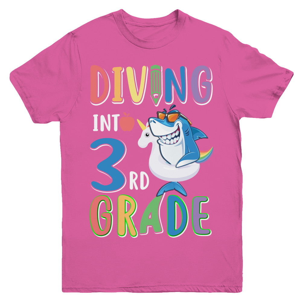 Diving Into 3rd Grade Back To School Shark Youth Youth Shirt | Teecentury.com