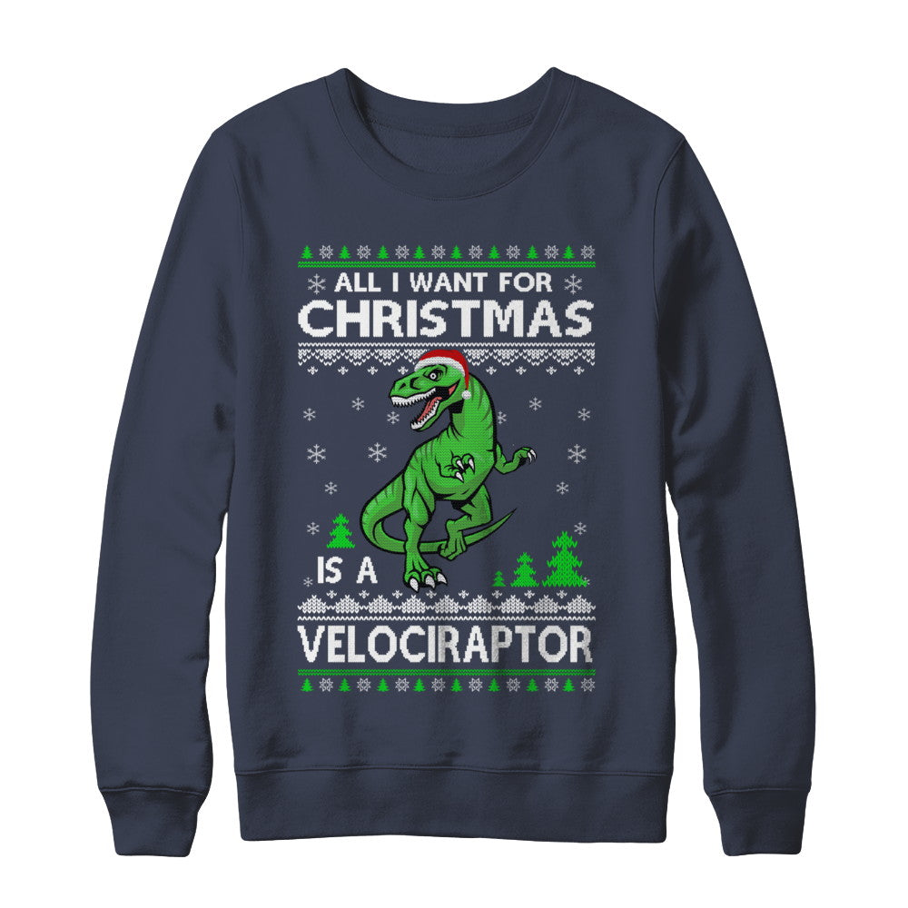 Funny Velociraptor Dinosaur Christmas Ugly Sweater T-Shirt & Sweatshirt | Teecentury.com