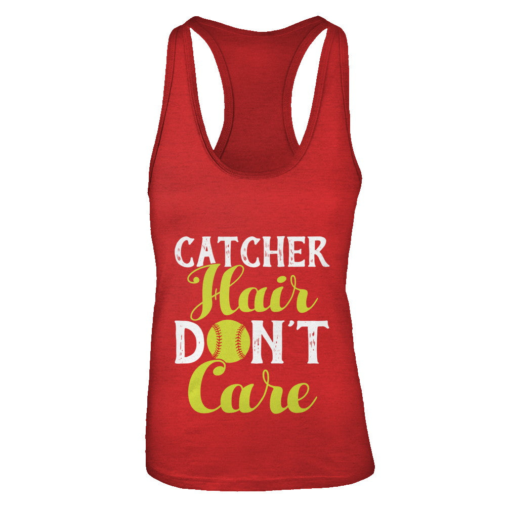 Catcher Hair Don't Care Softball T-Shirt & Tank Top | Teecentury.com
