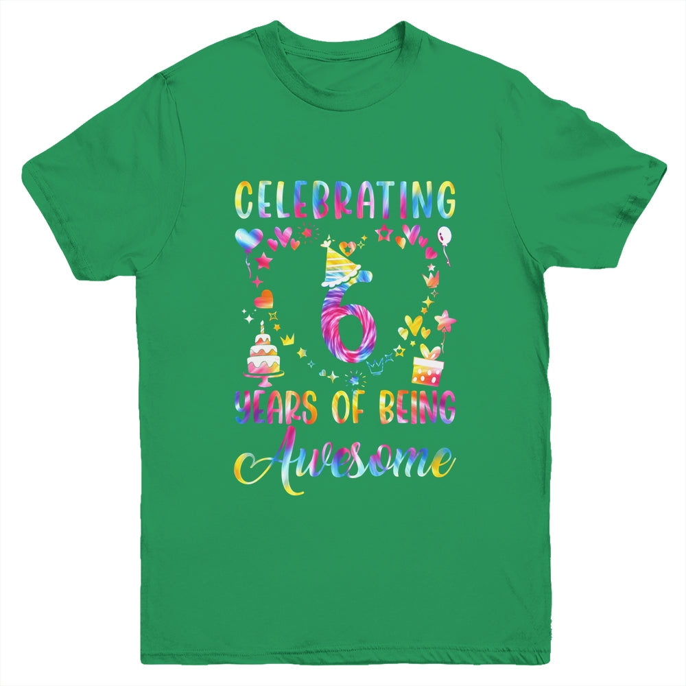 6 Years Of Being Awesome 6 Years Old 6th Birthday Tie Dye Youth Shirt | teecentury