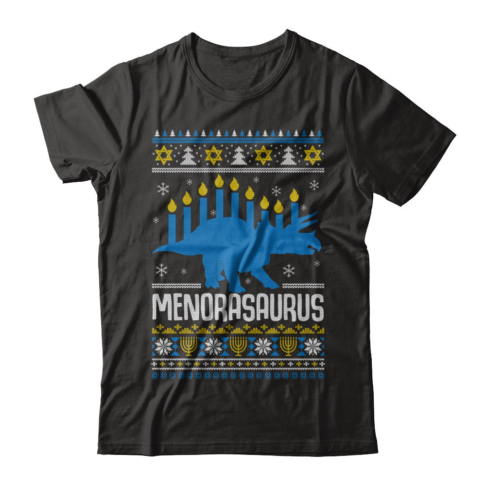 Funny Ugly Hanukkah Dinosaur Menorasaurus Sweater T-Shirt & Sweatshirt | Teecentury.com