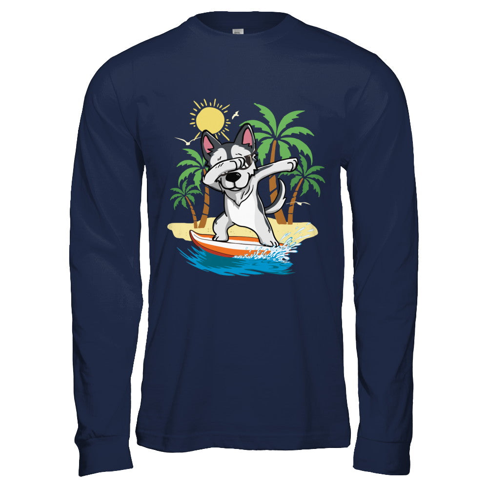 Summer Vacation Dabbing Husky Surfing Surfboard Gift T-Shirt & Hoodie | Teecentury.com