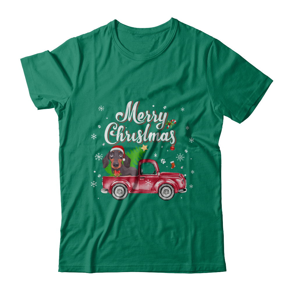 Dachshund Rides Red Truck Christmas Pajama T-Shirt & Sweatshirt | Teecentury.com