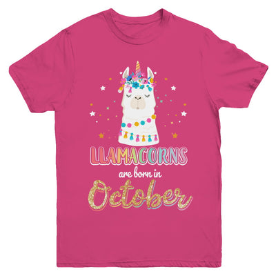 Llama Unicorn Llamacorns Born In October Birthday Gift Youth Youth Shirt | Teecentury.com