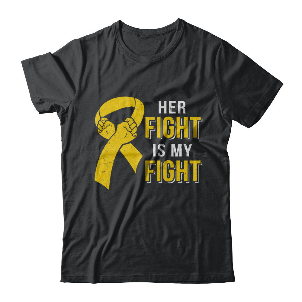 Her Fight Is My Fight Childhood Cancer Yellow Ribbon T-Shirt & Hoodie | Teecentury.com