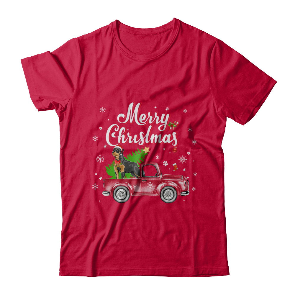 Rottweiler Rides Red Truck Christmas Pajama T-Shirt & Sweatshirt | Teecentury.com