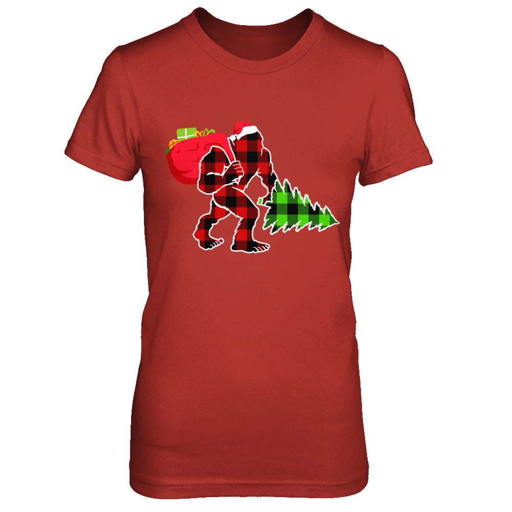 Red Plaid Bigfoot Christmas Buffalo Plaid T-Shirt & Sweatshirt | Teecentury.com