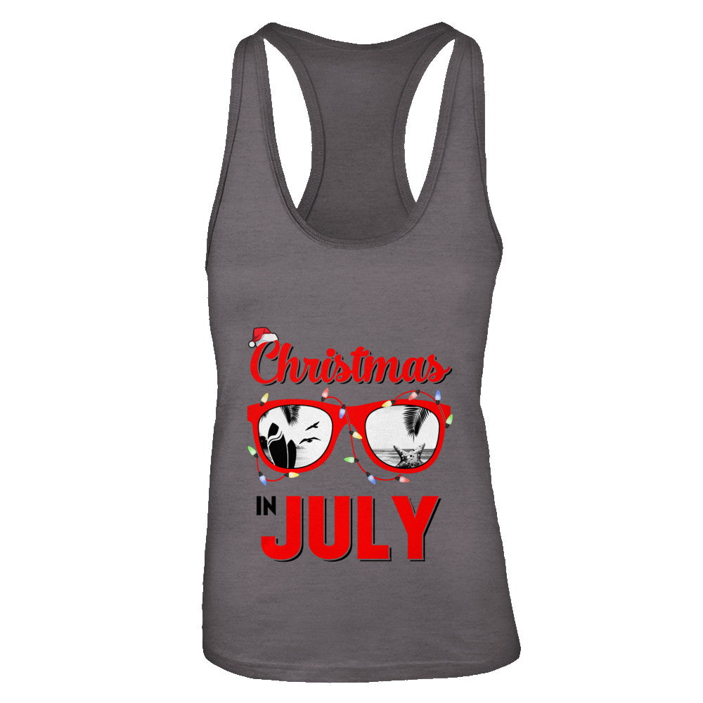 July In Christmas Santa Hat Sunglasses Summer Vacation T-Shirt & Tank Top | Teecentury.com