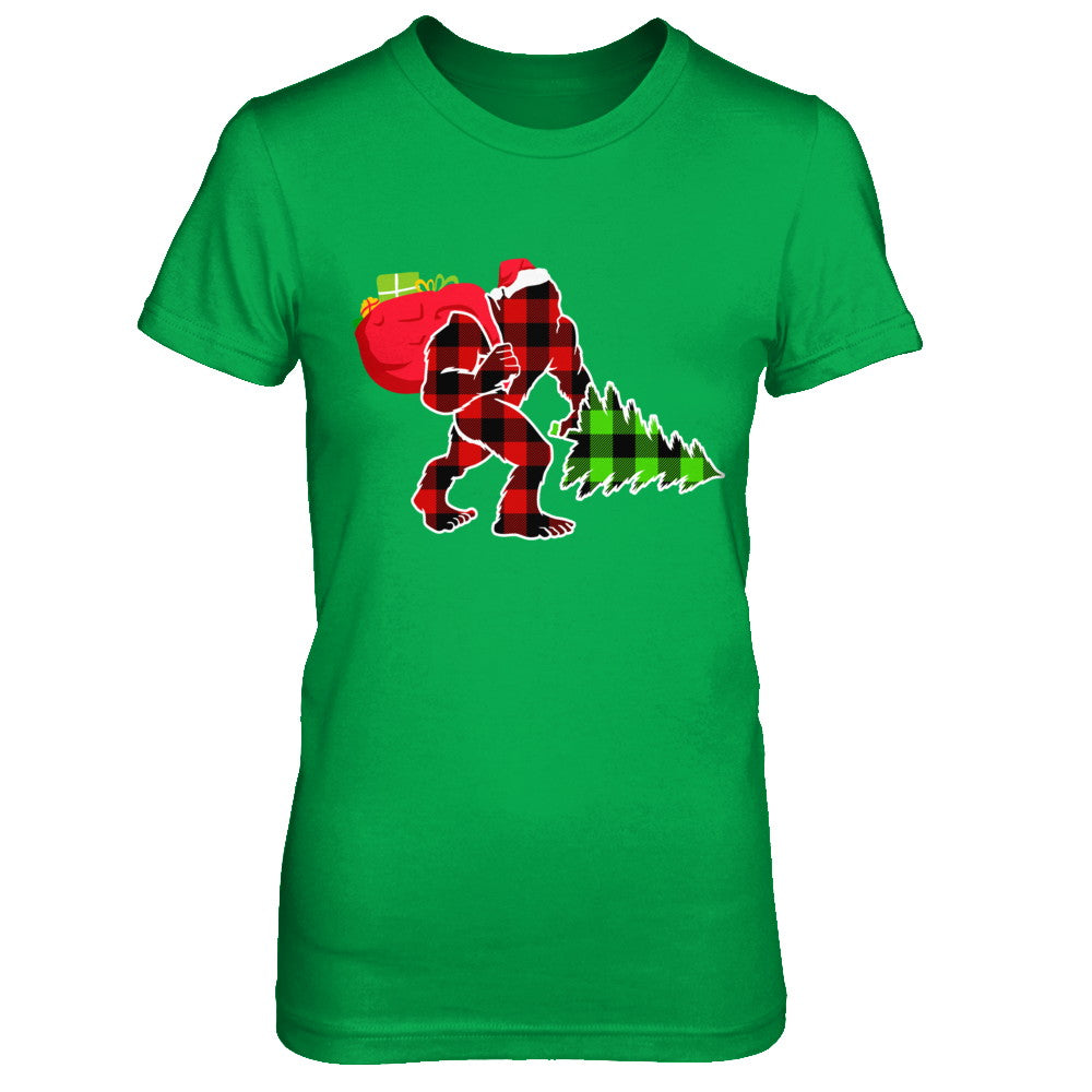 Red Plaid Bigfoot Christmas Buffalo Plaid T-Shirt & Sweatshirt | Teecentury.com