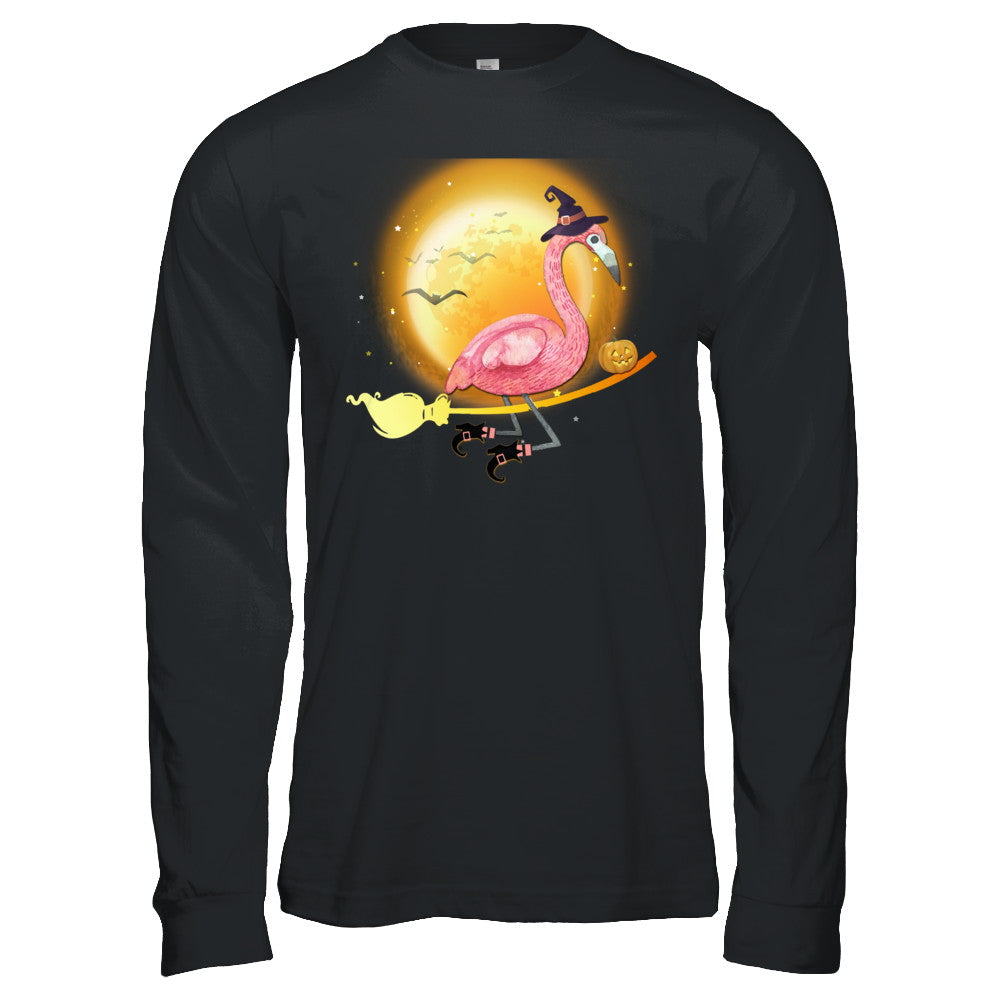 Funny Halloween Flamingo Witch Broom Scary T-Shirt & Hoodie | Teecentury.com