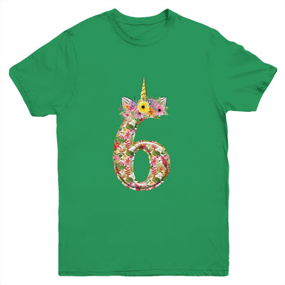 6th Birthday Girl 6 Years Old Awesome Unicorn Flower Youth Youth Shirt | Teecentury.com