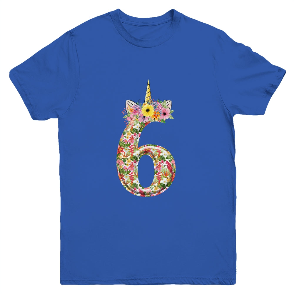 6th Birthday Girl 6 Years Old Awesome Unicorn Flower Youth Youth Shirt | Teecentury.com