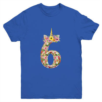 6th Birthday Girl 6 Years Old Awesome Unicorn Flower Youth Youth Shirt | Teecentury.com