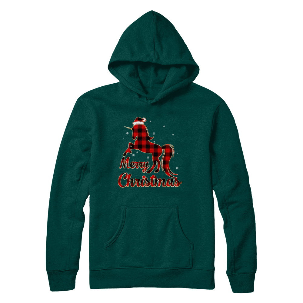 Red Buffalo Plaid Unicorn Merry Christmas T-Shirt & Sweatshirt | Teecentury.com