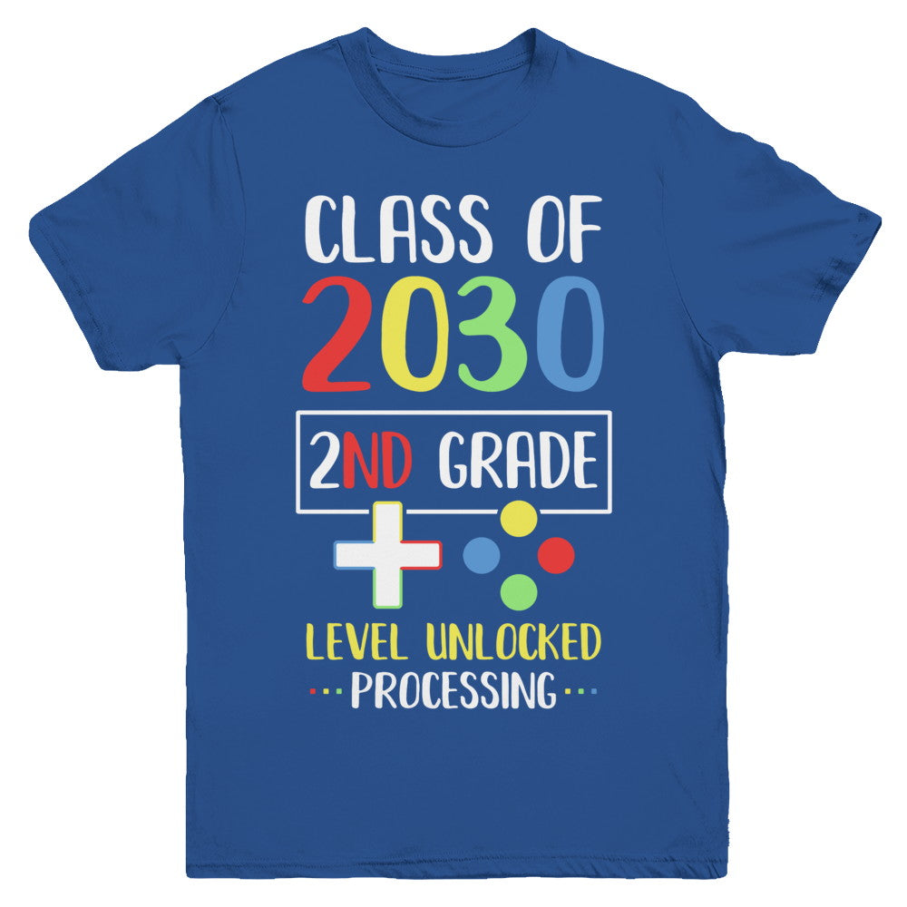 Class Of 2030 2nd Grade Level Unlock Gaming Back Go School Youth Youth Shirt | Teecentury.com