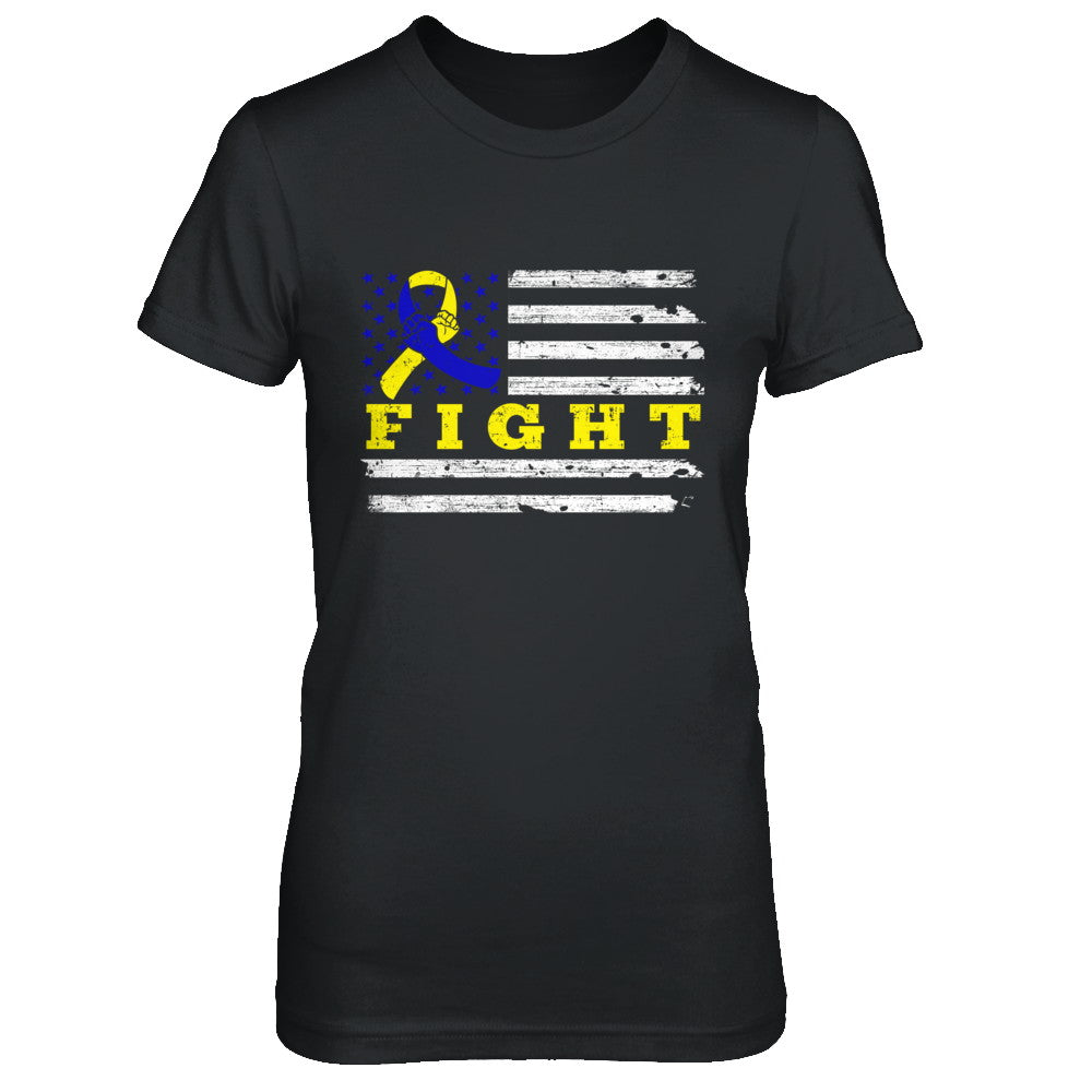 Fight Blue Yellow Ribbon US Flag Down Syndrome Awareness T-Shirt & Hoodie | Teecentury.com