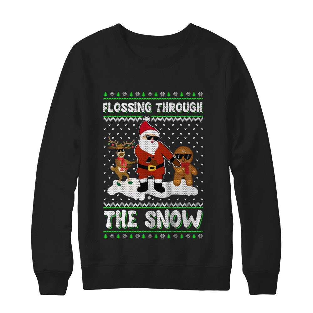 Flossing Through The Snow Santa Ugly Christmas Sweater T-Shirt & Sweatshirt | Teecentury.com