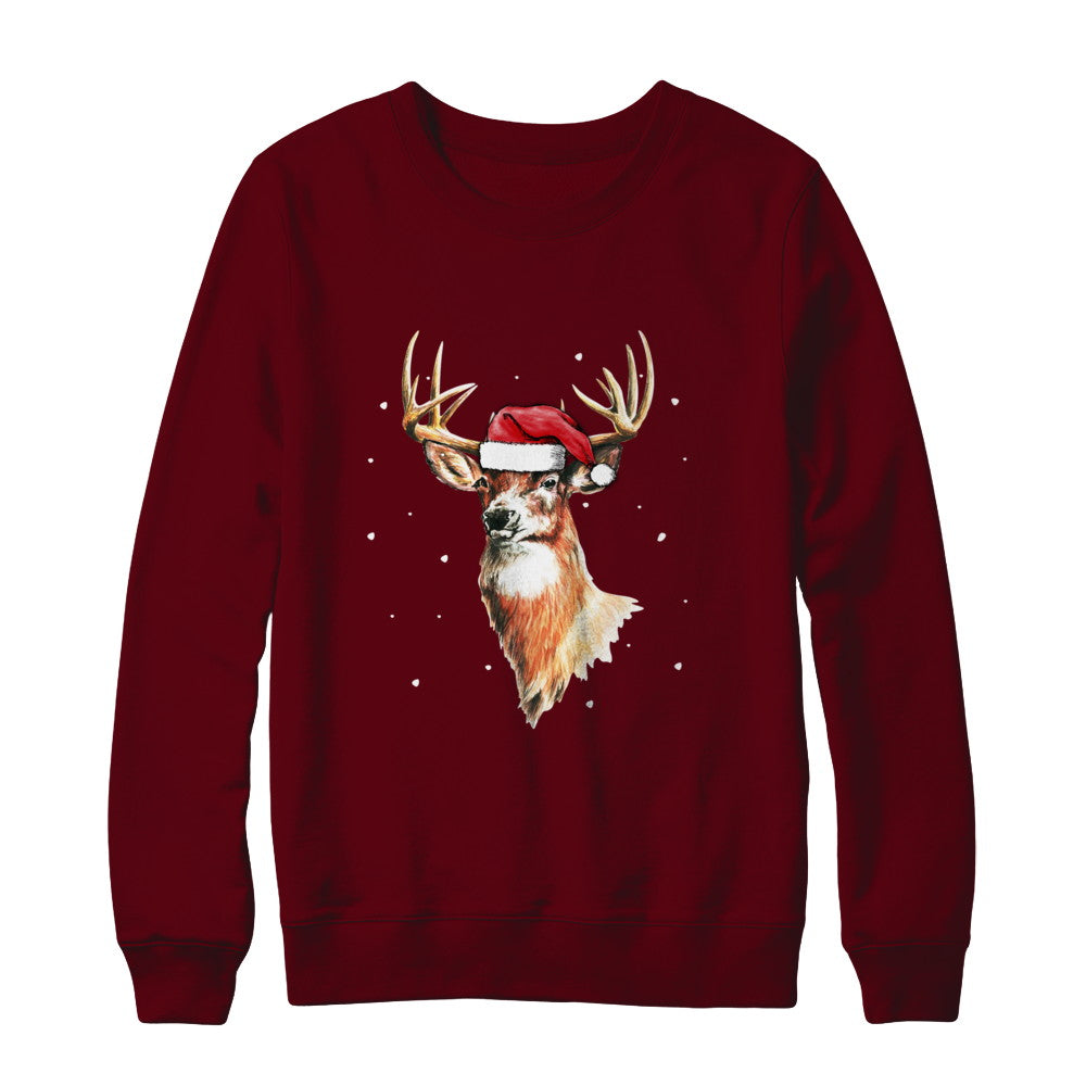 Christmas Pajama Deer With Santa Hat Hunting Hunter T-Shirt & Sweatshirt | Teecentury.com