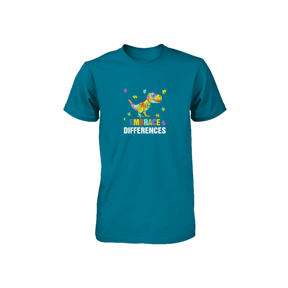 Autism Awareness Puzzle Piece Dinosaur Embrace Differences Youth Youth Shirt | Teecentury.com