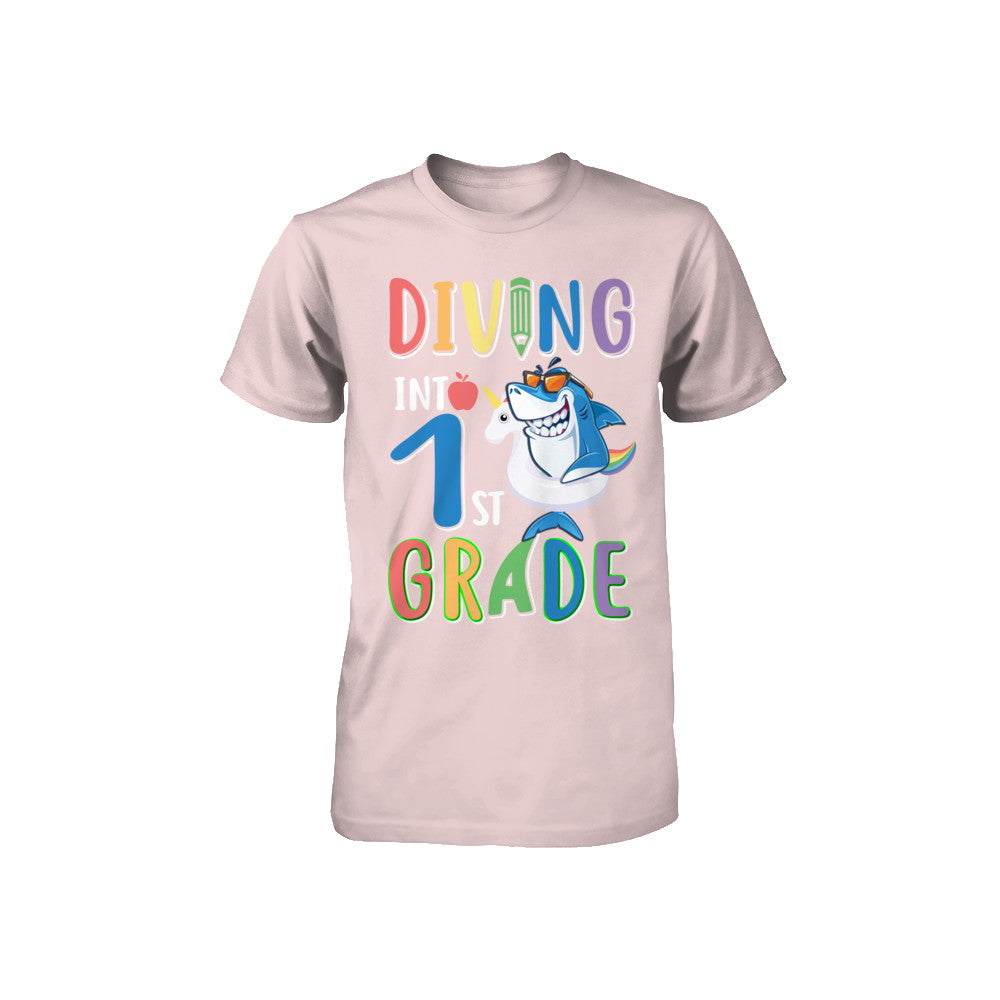 Diving Into 1st Grade Back To School Shark Youth Youth Shirt | Teecentury.com