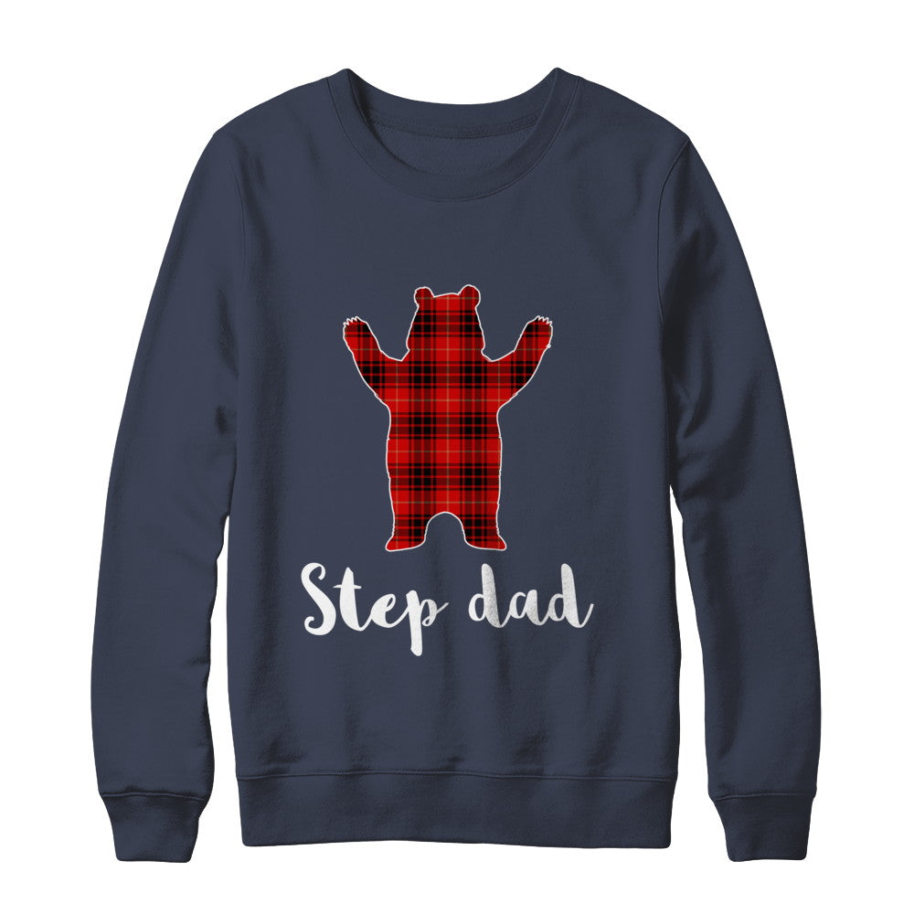 Red Step Dad Bear Buffalo Plaid Family Christmas Pajamas T-Shirt & Sweatshirt | Teecentury.com