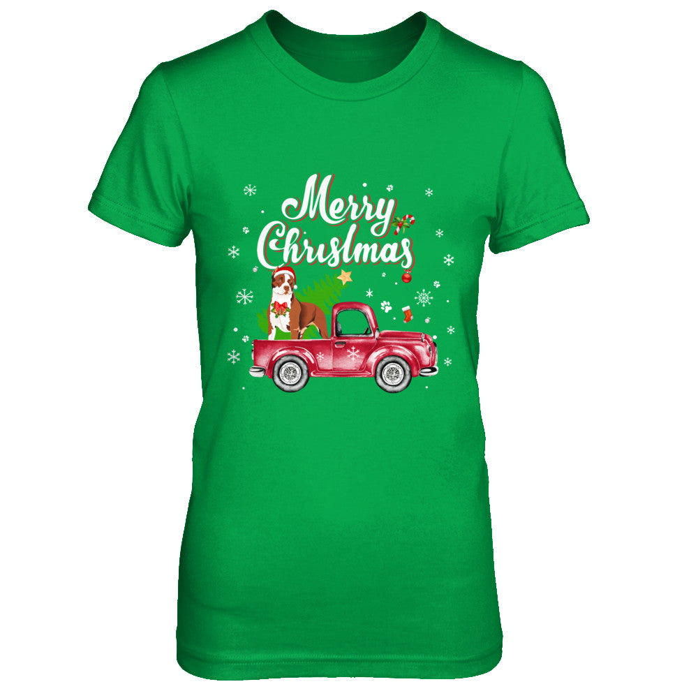 Pitbull Rides Red Truck Christmas Pajama T-Shirt & Sweatshirt | Teecentury.com