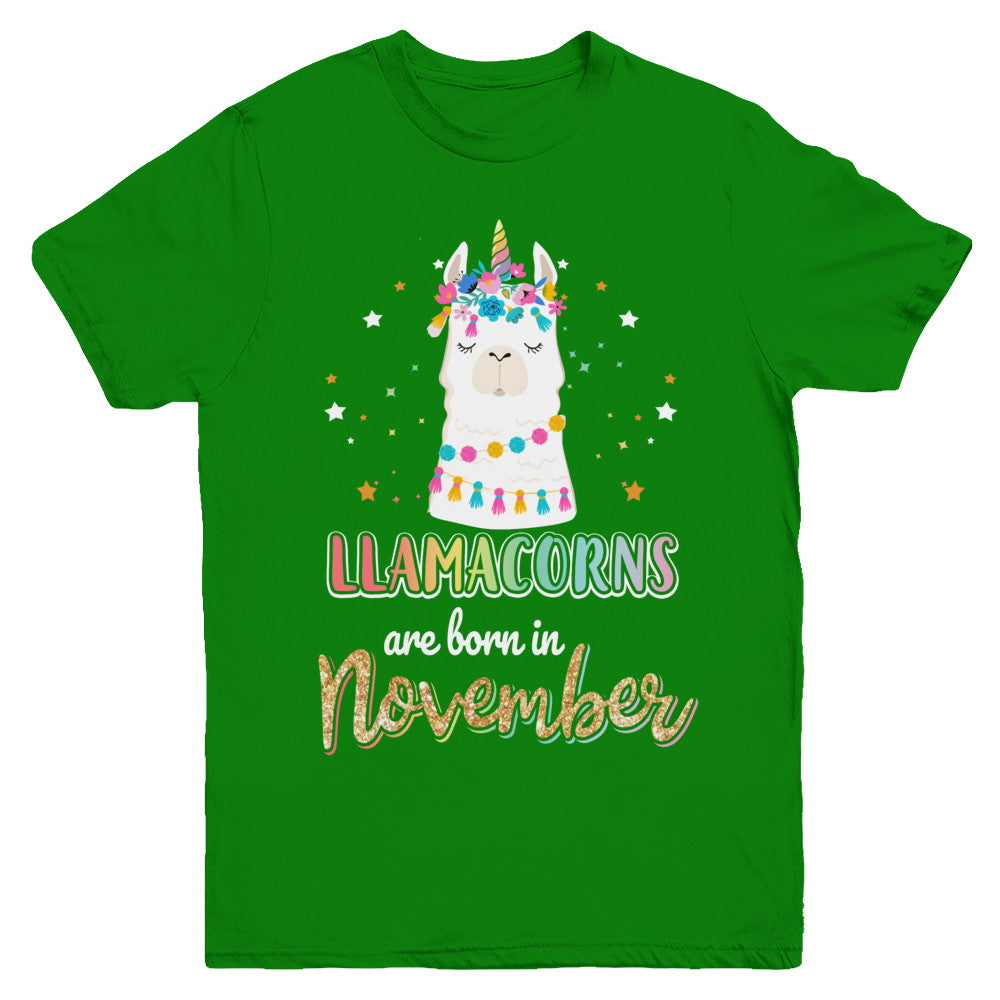 Llama Unicorn Llamacorns Born In November Birthday Gift Youth Youth Shirt | Teecentury.com