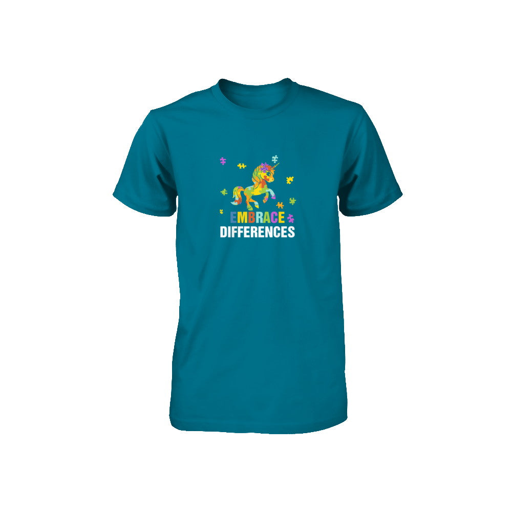 Autism Awareness Puzzle Piece Unicorn Embrace Differences Youth Youth Shirt | Teecentury.com