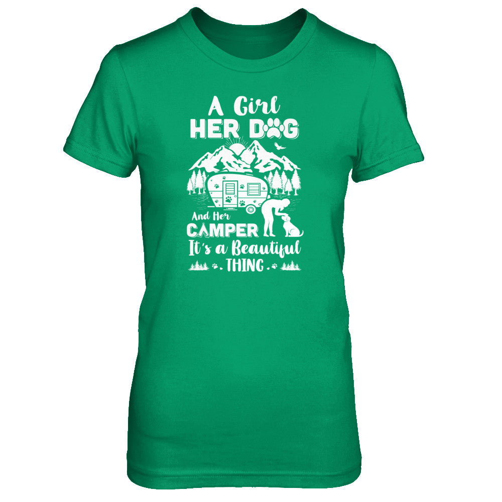A Girl Her Dog And Her Camper It's A Beautiful Thing Camping T-Shirt & Tank Top | Teecentury.com