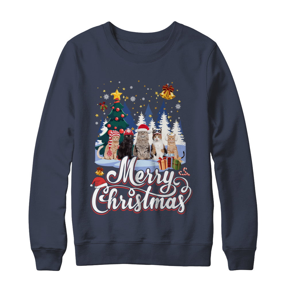 Merry Christmas Cat Women Girls Christmas Gift T-Shirt & Sweatshirt | Teecentury.com